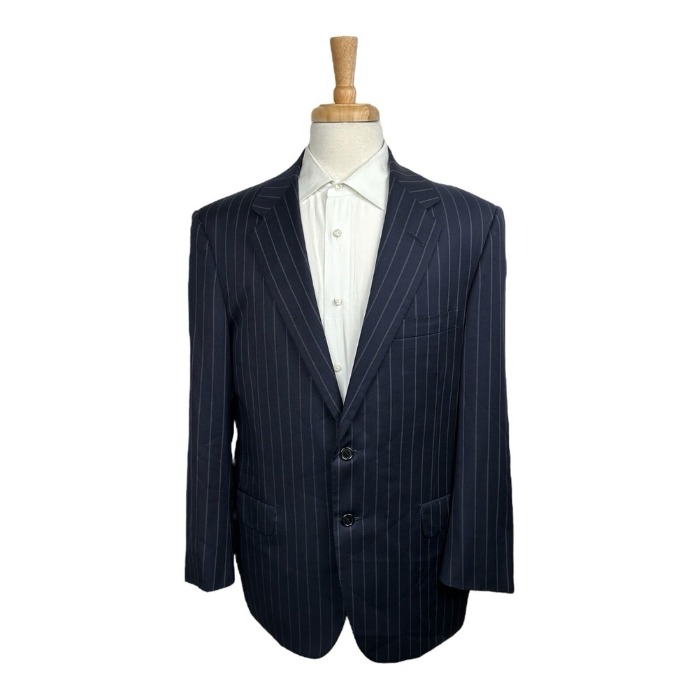 Oxxford Clothes Mens Blue Gray Striped Pure Wool Blazer 46R Renaissance XXX
